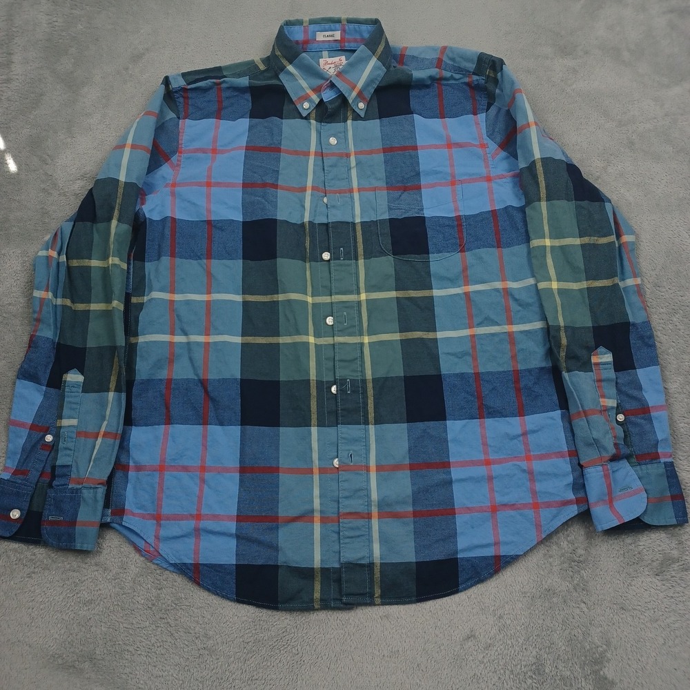 J Crew Shirt Mens Medium Blue Plaid Broken In Oxford Preppy Long Sleeve Casual